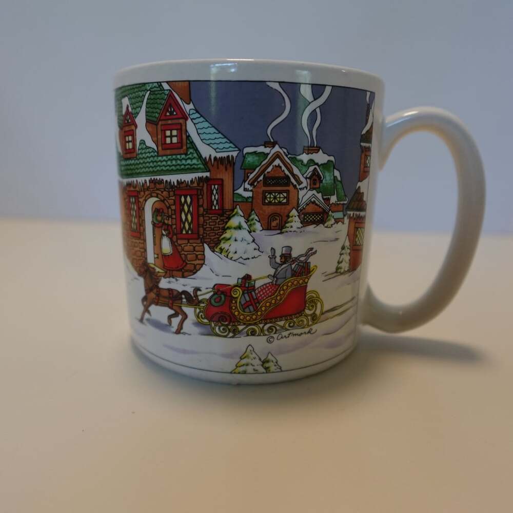 VTG Artmark Christmas Village Sleigh Ride Coffee Mug